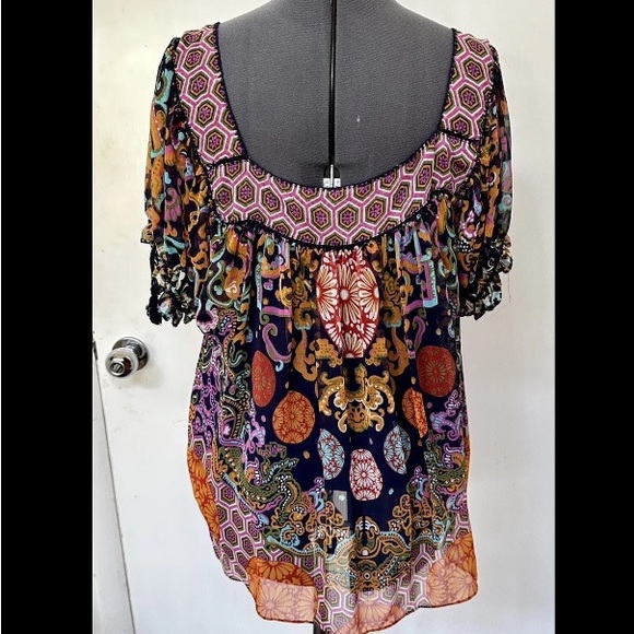 BOHO ECI New York POLYESTER CHIFFON PEASANT SMOCK TOP CAMISOLE LINING XL HIPPIE - Picture 4 of 5